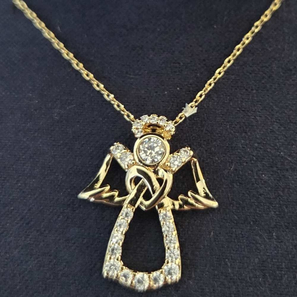Simply Silver 14KT Gold-Plated Angel Pendant Necklace NIB - Picture 6 of 8